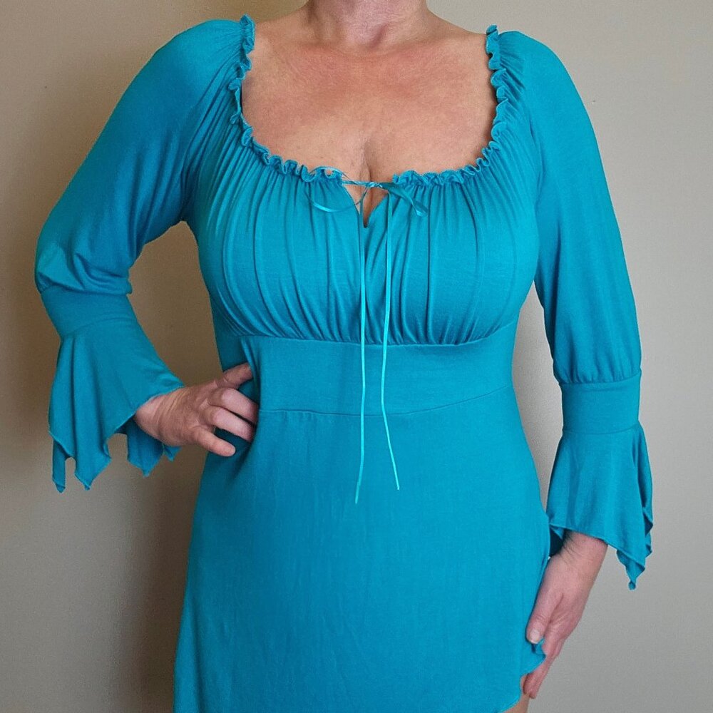 Boho Asymmetrical Peasant Tunic Never Worn Turquoise - Picture 2 of 5